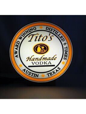 Tito's Handmade Vodka LED Neon Style Light Box – 9" Round USB Powered Sign